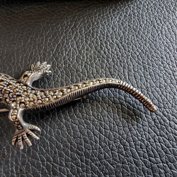 Judith Jack Sterling Silver and Marcasite Lizard Brooch Ruby Eyes - Picture 5 of 7